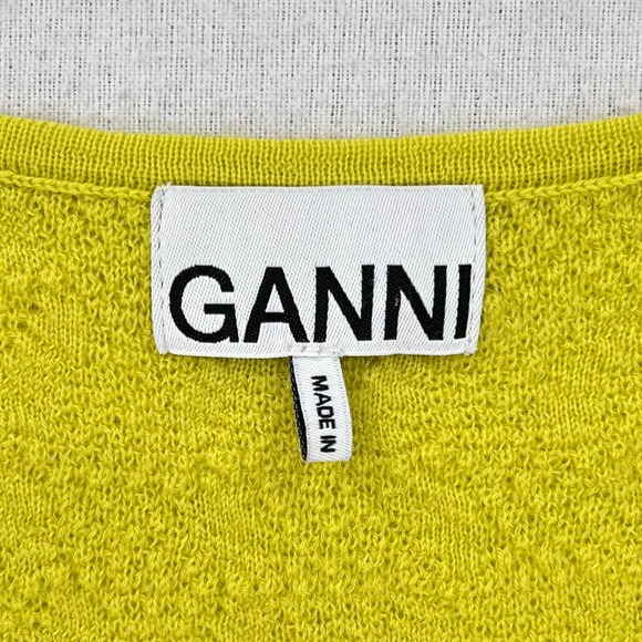 GANNI Tender Shoots Merino Lace Top Women XS Scoop Yellow Green Knit Sweater Top - Picture 14 of 16